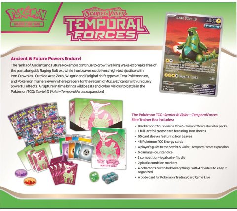 Pokemon TCG - Scarlet & Violet - Temporal Forces - Elite Trainer Box - Iron Leaves Box Back