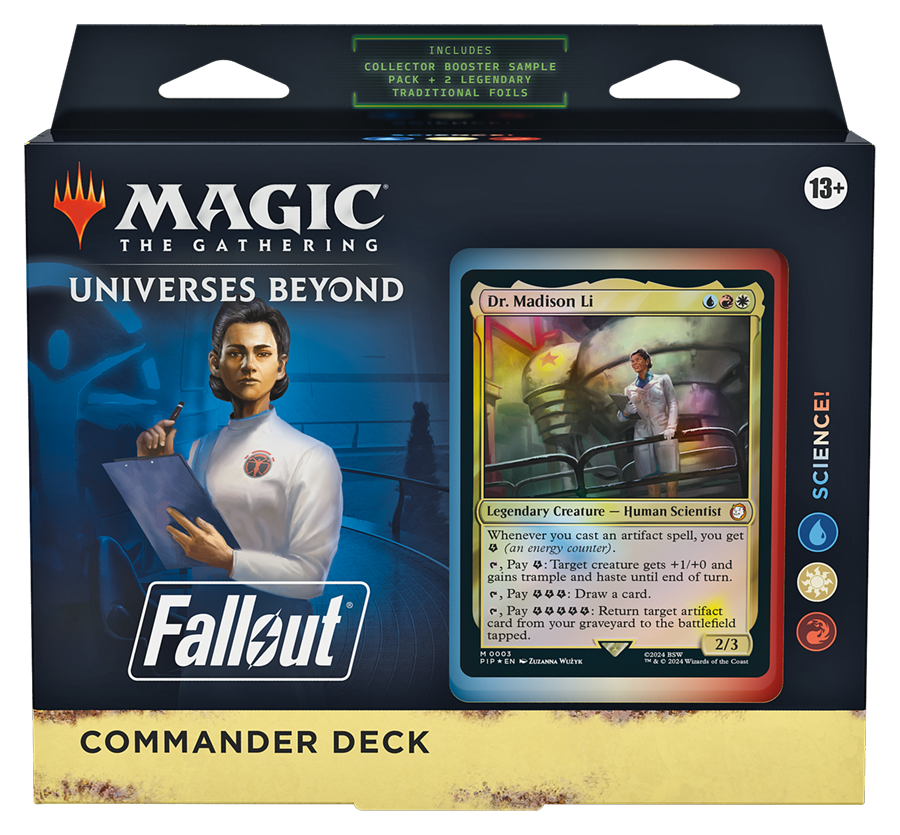 Science! Fallout Commander Deck for Magic: The Gathering, front packaging featuring Dr. Madison Li