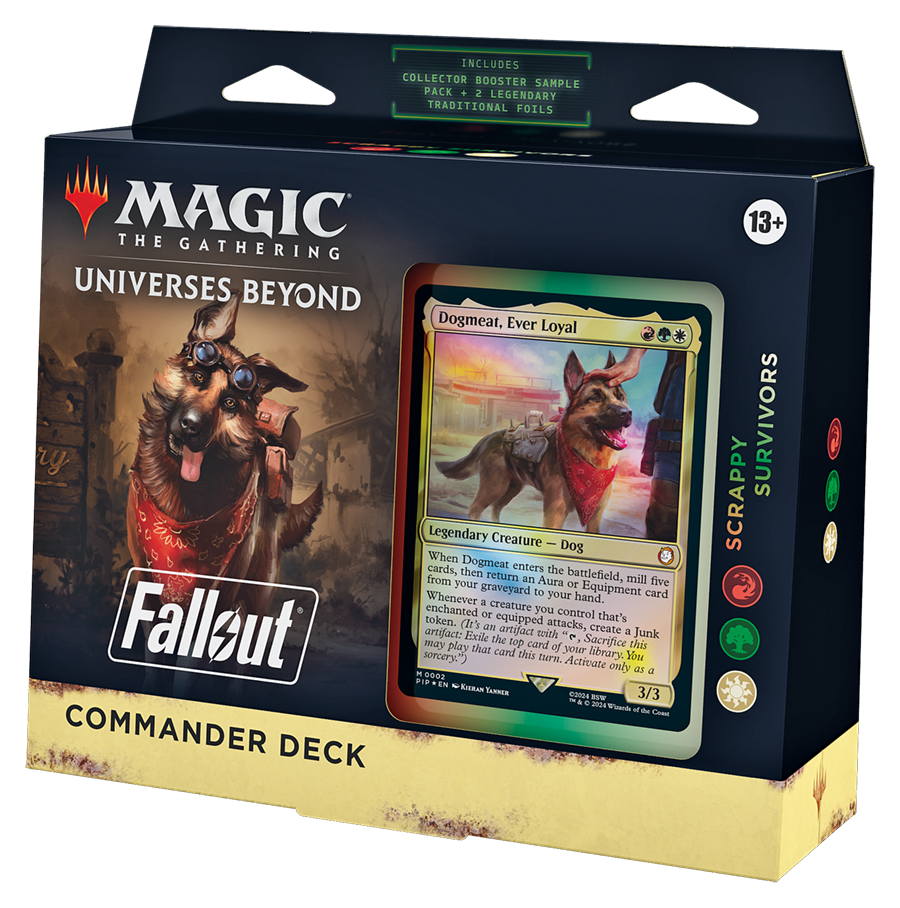 Magic: The Gathering Fallout Scrappy Survivors Commander Deck, right angled packaging view