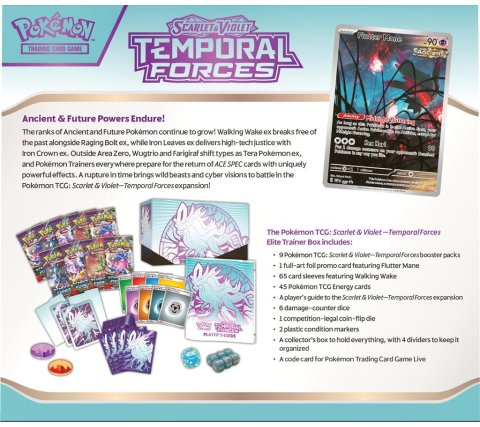 Pokemon TCG - Scarlet & Violet - Temporal Forces - Elite Trainer Box - Walking Wake Back of Box