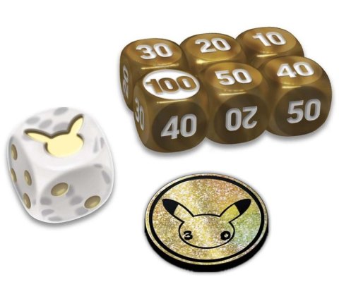 Pokémon 30th Celebration Elite Trainer Box dice and gameplay counters