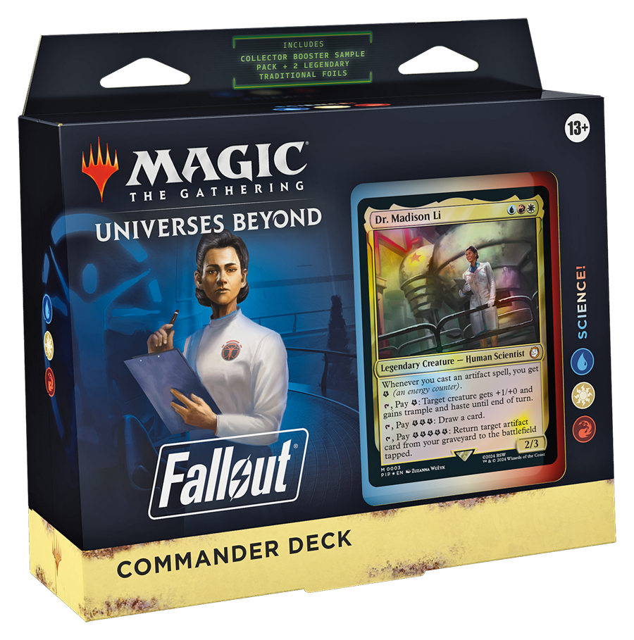 Magic: The Gathering Fallout Science! Commander Deck, left angled packaging view