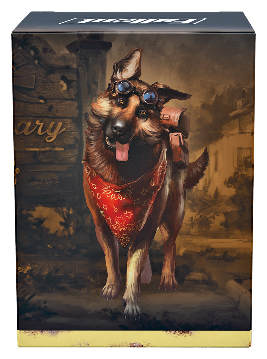 Scrappy Survivors Fallout Commander Deck, included deck box featuring Dogmeat artwork